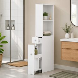 Sleek White Bathroom Storage Cabinet with Drawers