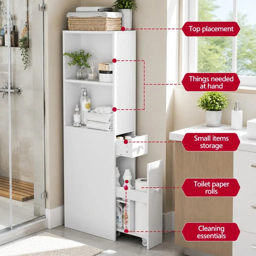 Bathroom Storage Cabinet E1 Particle Board 40cm W x 18cm D x 135cm H White