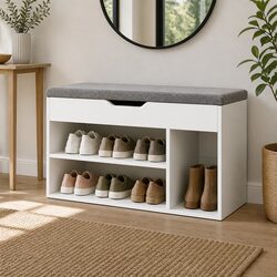 Stylish Shoe Rack Bench with Cushioned Seat in White