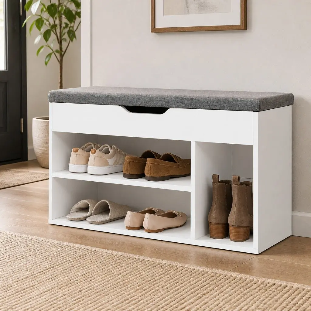Shoe Storage Bench Particle Board 80cm White