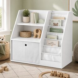 Premium Kids Bookshelf Storage with Sling Pouches