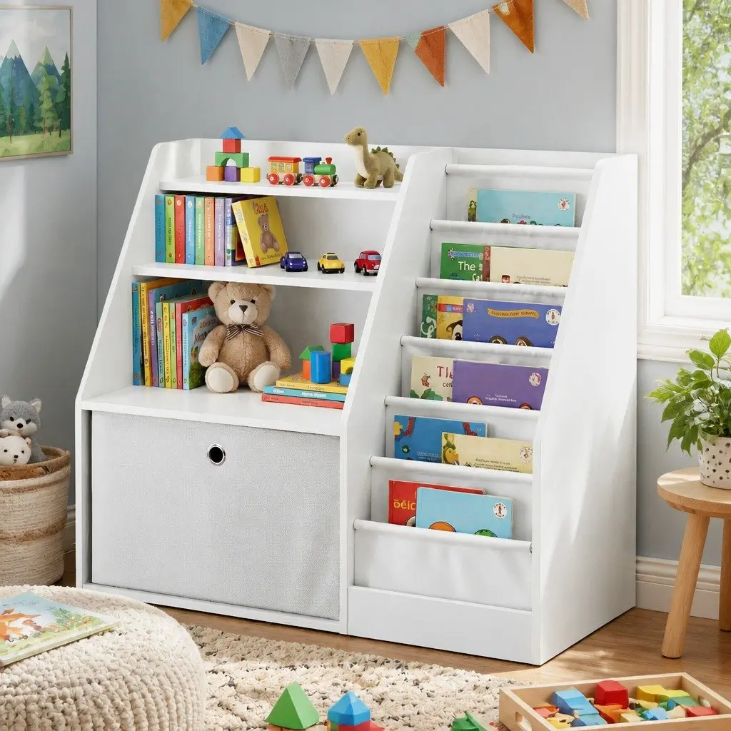 Kids Bookshelf Storage Organizer E1 Grade Melamine 91cm x 39.5cm x 80cm White