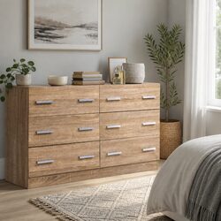 Quality 6 Drawer Pine Wood Chest for Bedroom Storage