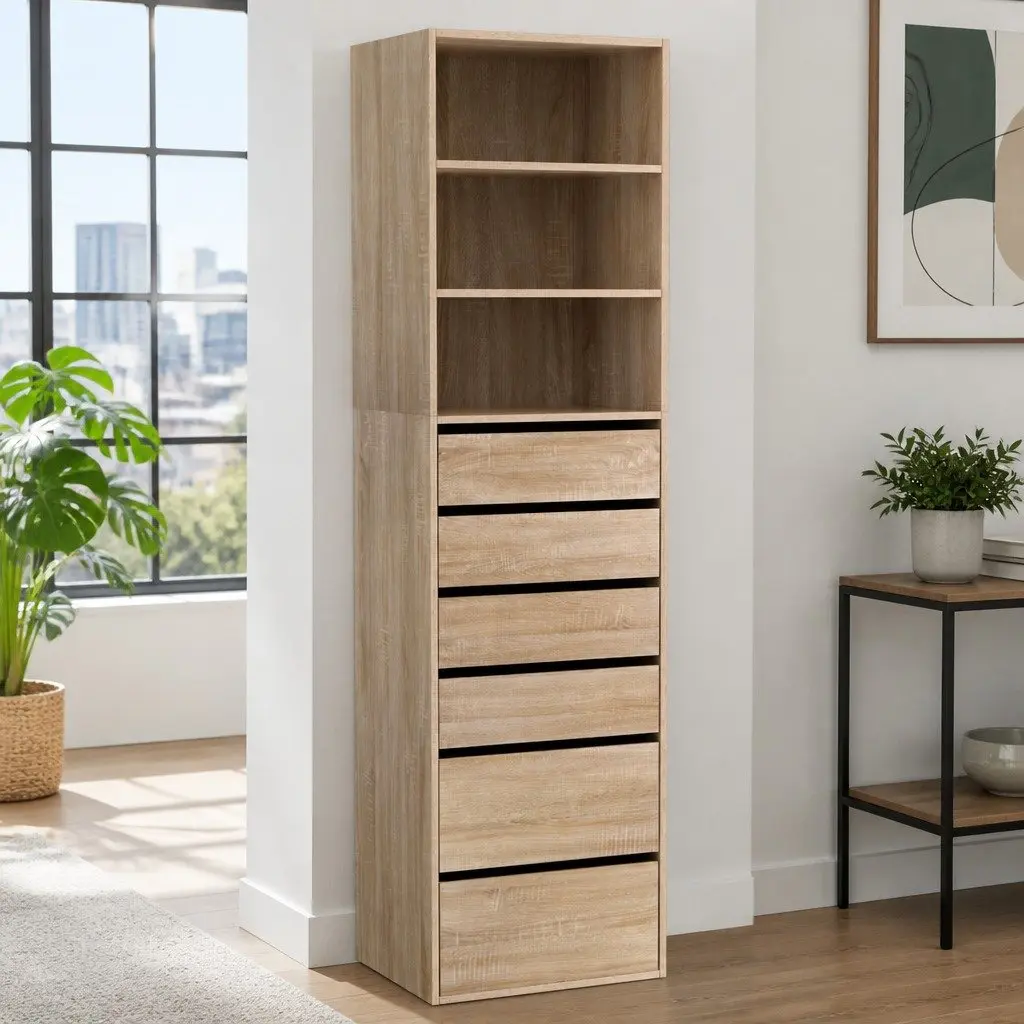 Chest of Drawers Tallboy 6 Storage Drawers Pine Bedroom Cabinet Dresser