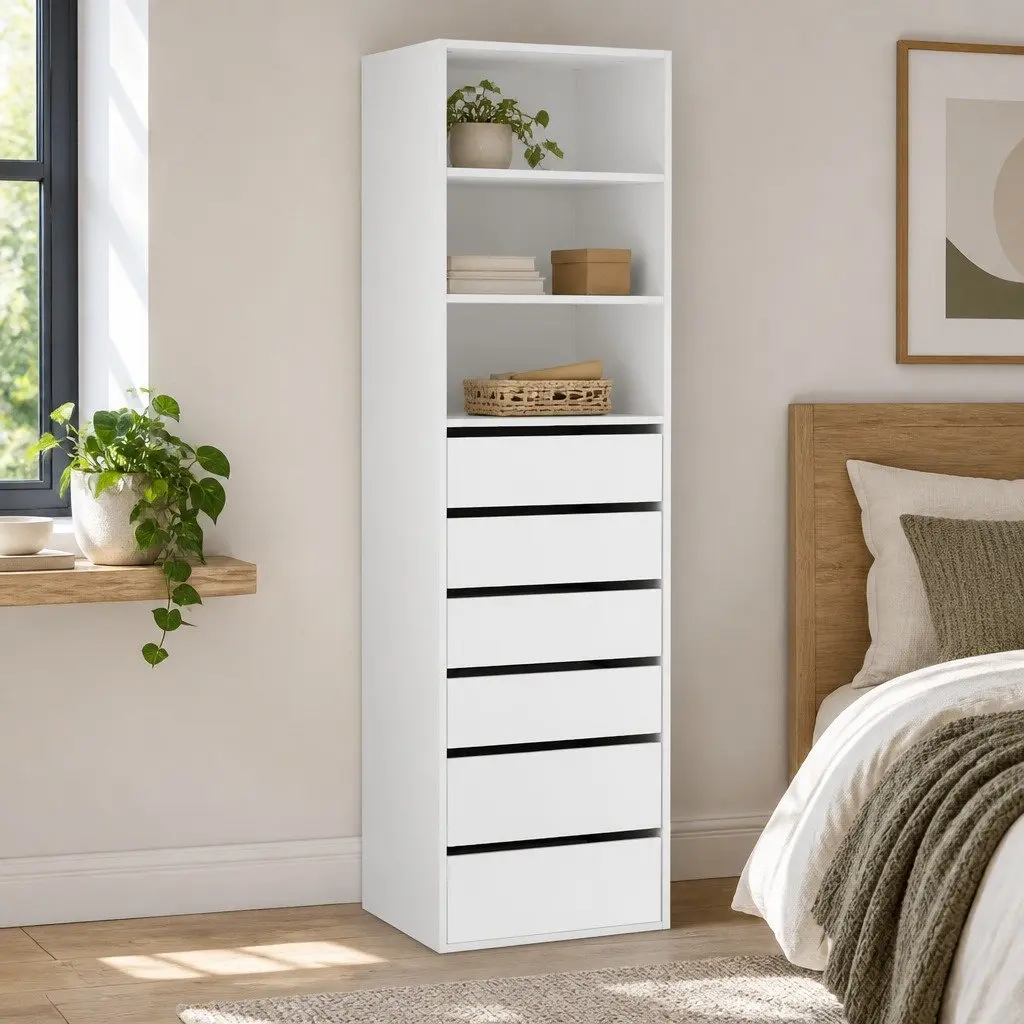 6 Drawer Chest of Drawers Tallboy Cabinet Storage Bedroom White Furniture
