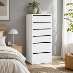 Durable 6 Drawer Chest of Drawers in White for Storage