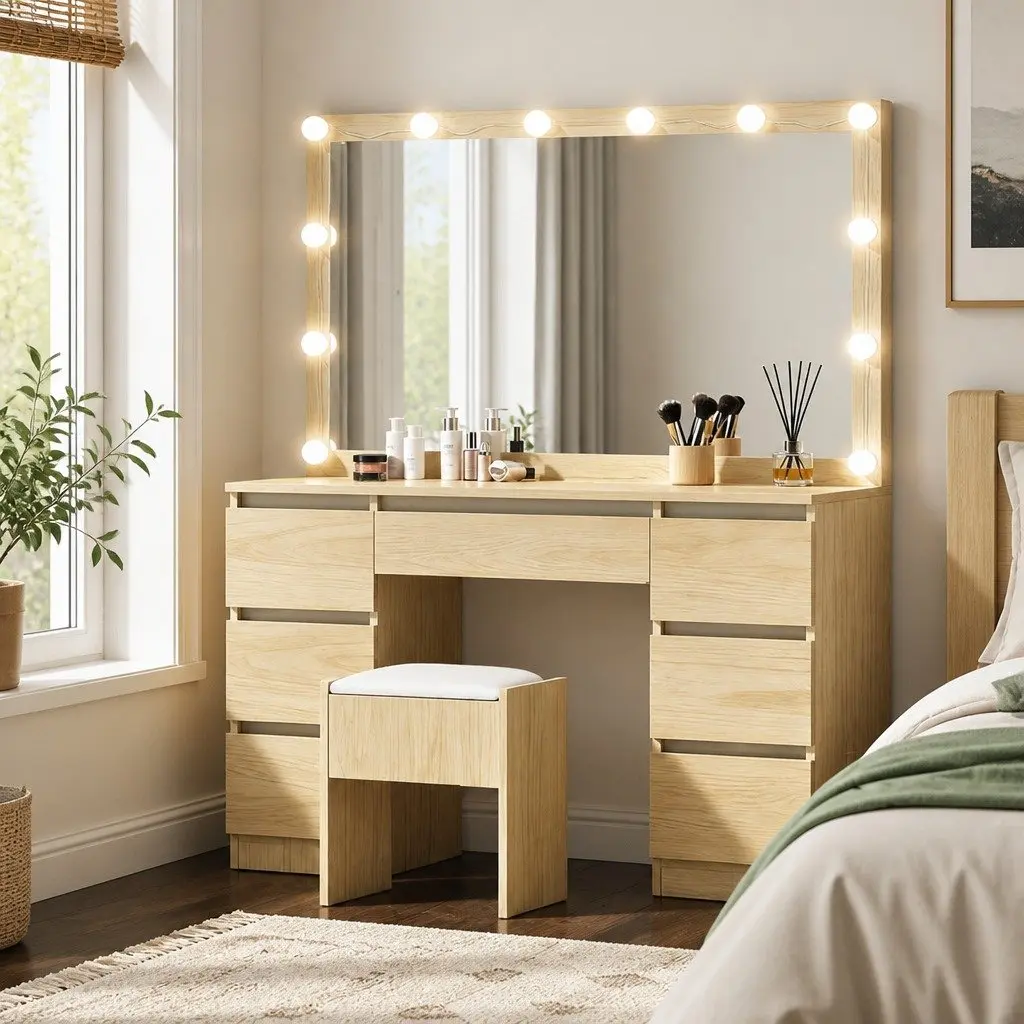 Dressing Table Vanity Desk Set with LED Bulbs