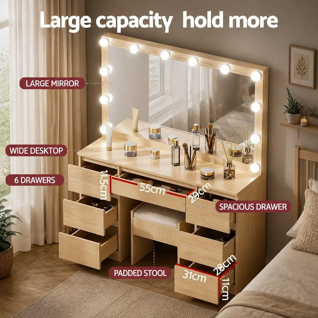 Dressing Table Vanity Desk Set with LED Bulbs