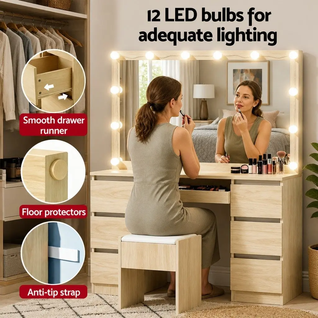 Dressing Table Vanity Desk Set with LED Bulbs