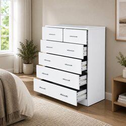 Sturdy 6-Drawer Tallboy Chest in White for Storage