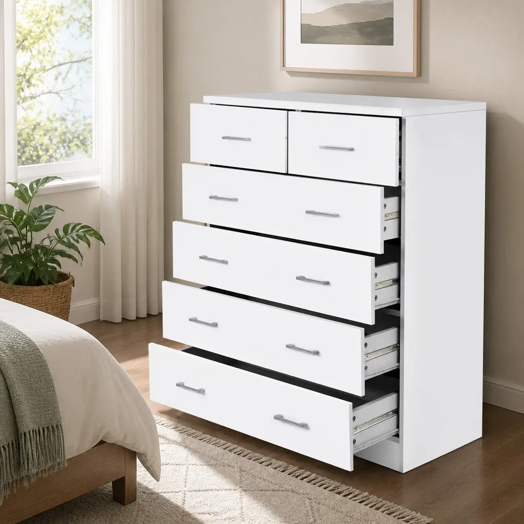 6-Drawer Tallboy Chest in White for Storage