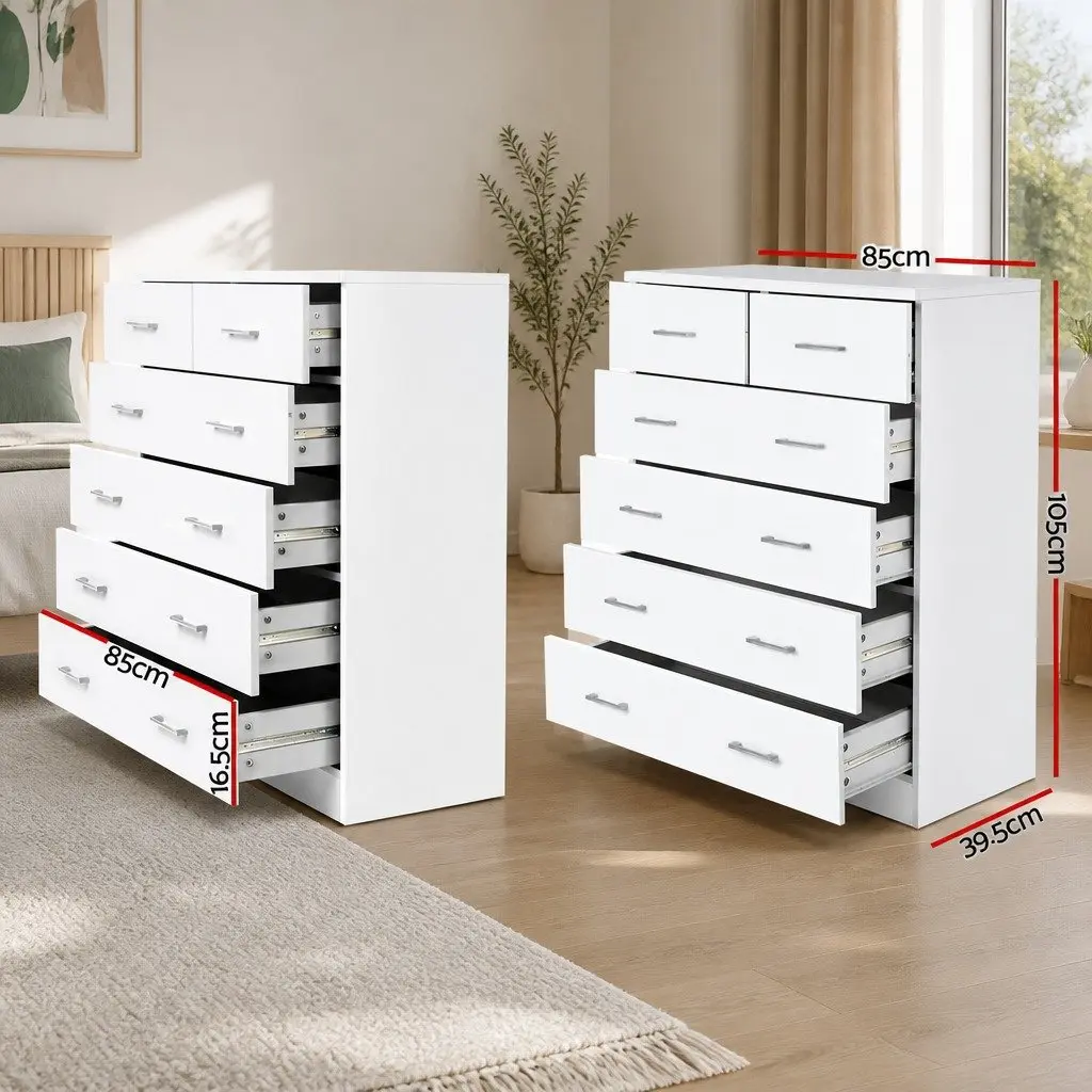 6-Drawer Tallboy Chest in White for Storage