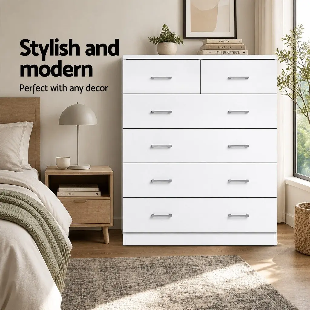 6-Drawer Tallboy Chest in White for Storage