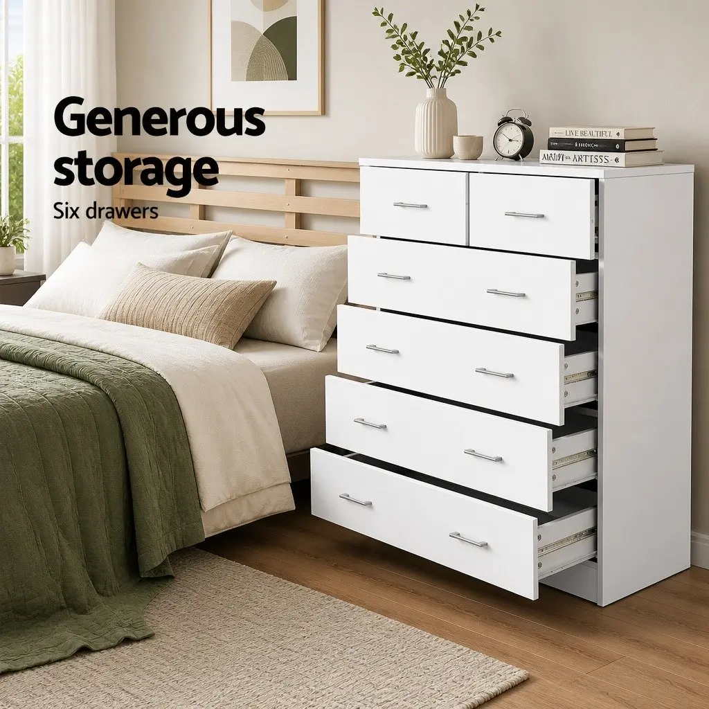 6-Drawer Tallboy Chest in White for Storage