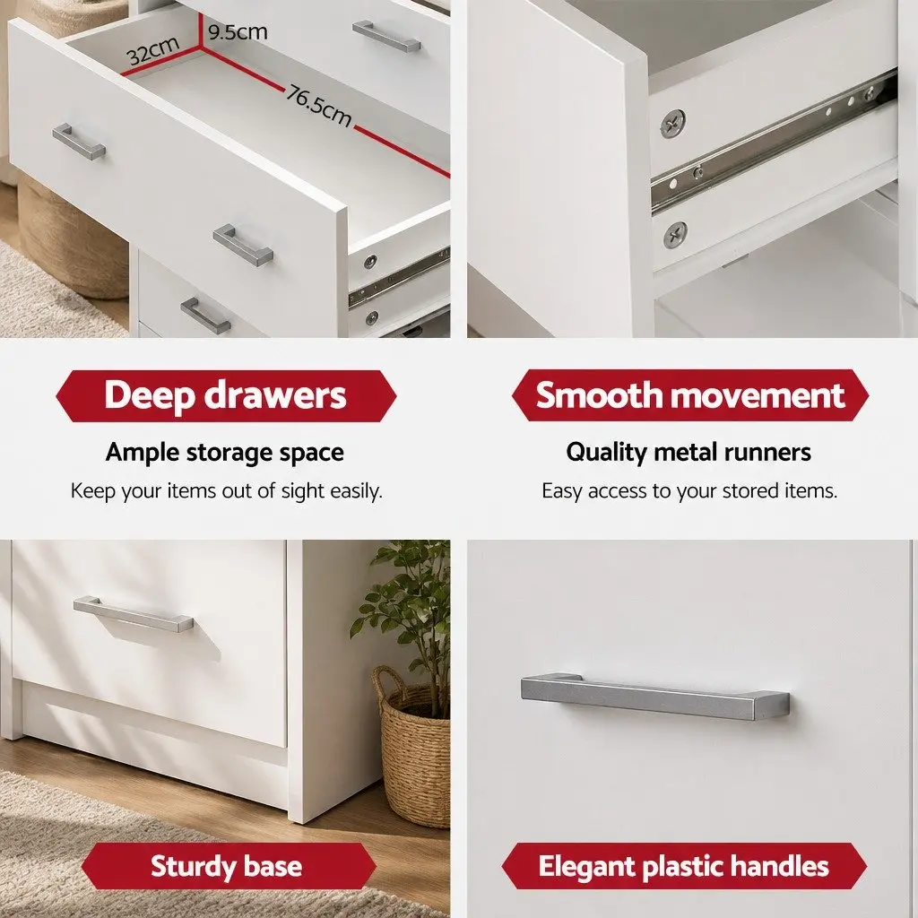 6-Drawer Tallboy Chest in White for Storage