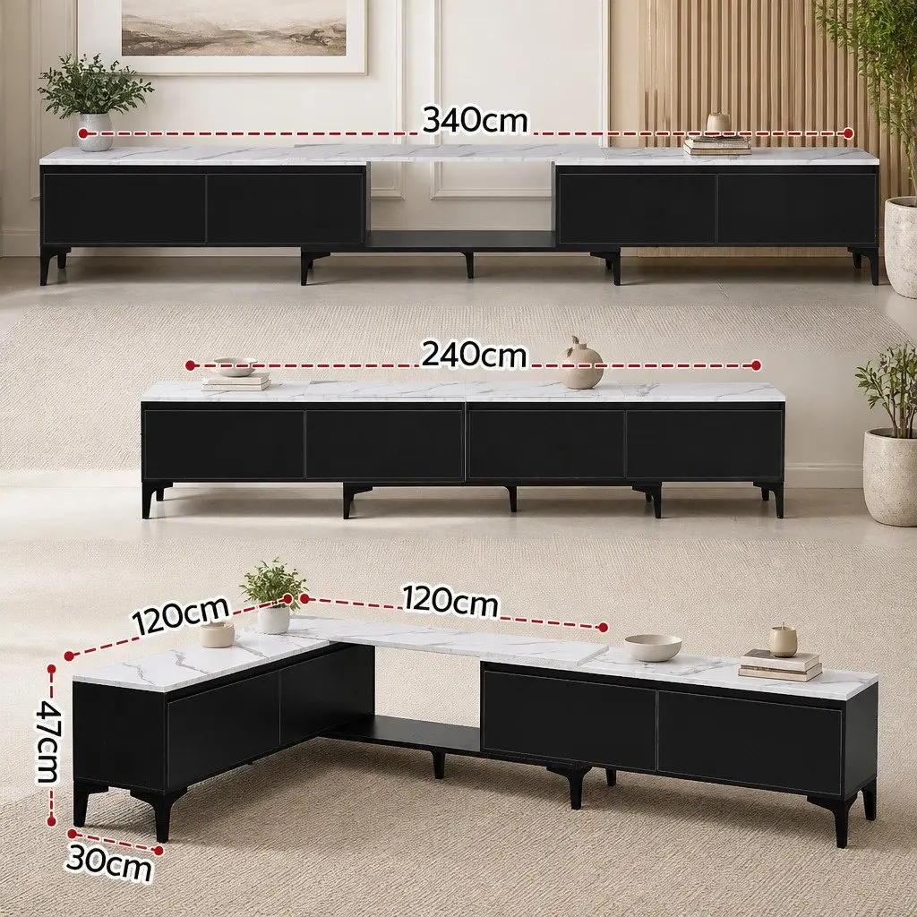Extendable TV Cabinet Entertainment Unit Stand Adjustable Length 240-340cm Black