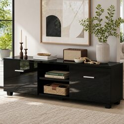 Black 140cm Entertainment Unit with Stylish Storage