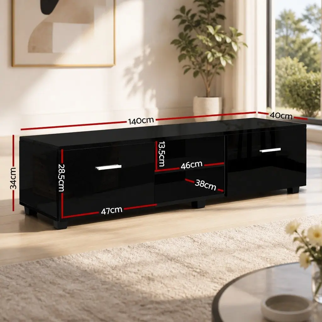 Entertainment Unit TV Cabinet 140cm Black Storage Living Room Furniture