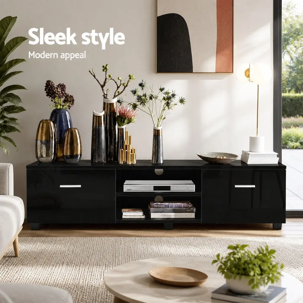 Entertainment Unit TV Cabinet 140cm Black Storage Living Room Furniture