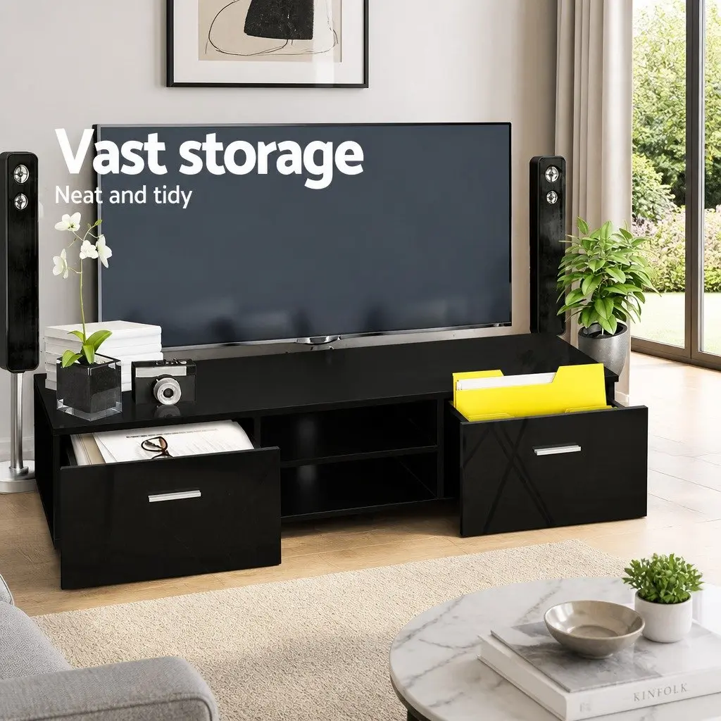 Entertainment Unit TV Cabinet 140cm Black Storage Living Room Furniture