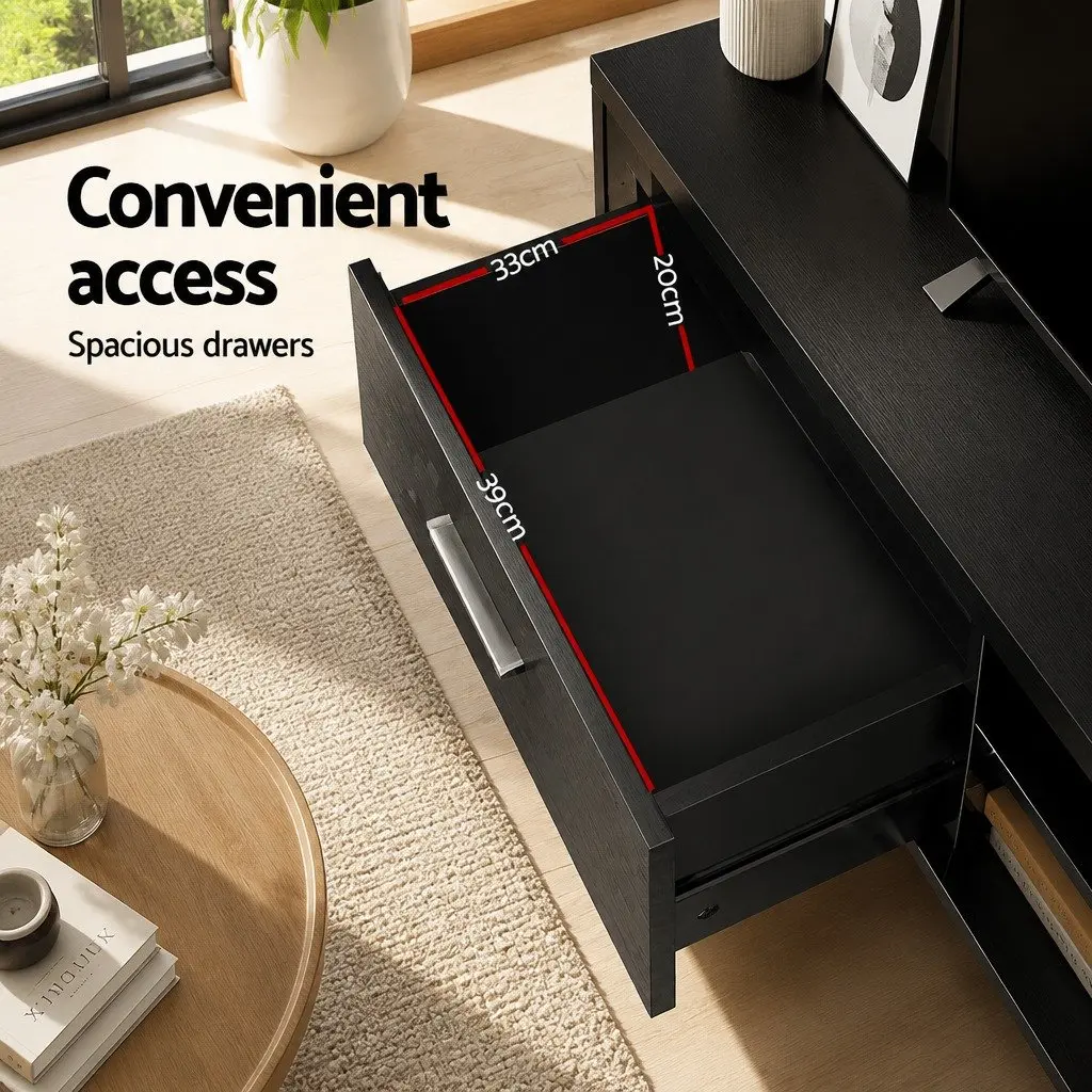 Entertainment Unit TV Cabinet 140cm Black Storage Living Room Furniture