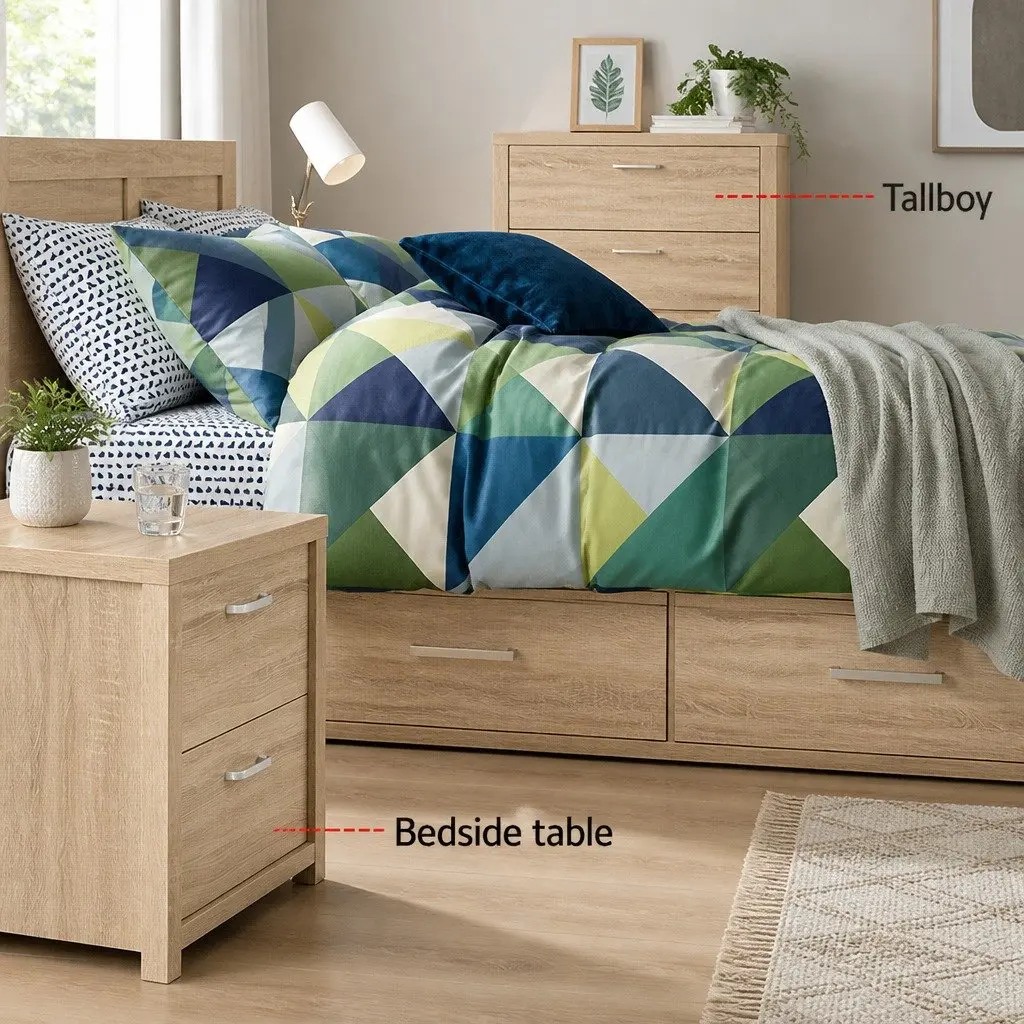 Natural Wood Bedside Table with Two Drawers