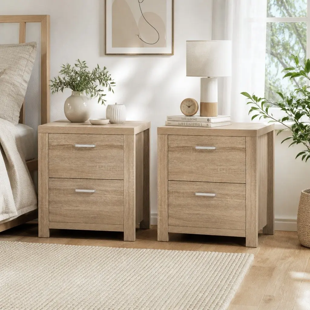 Pine Bedside Table with 2 Drawers