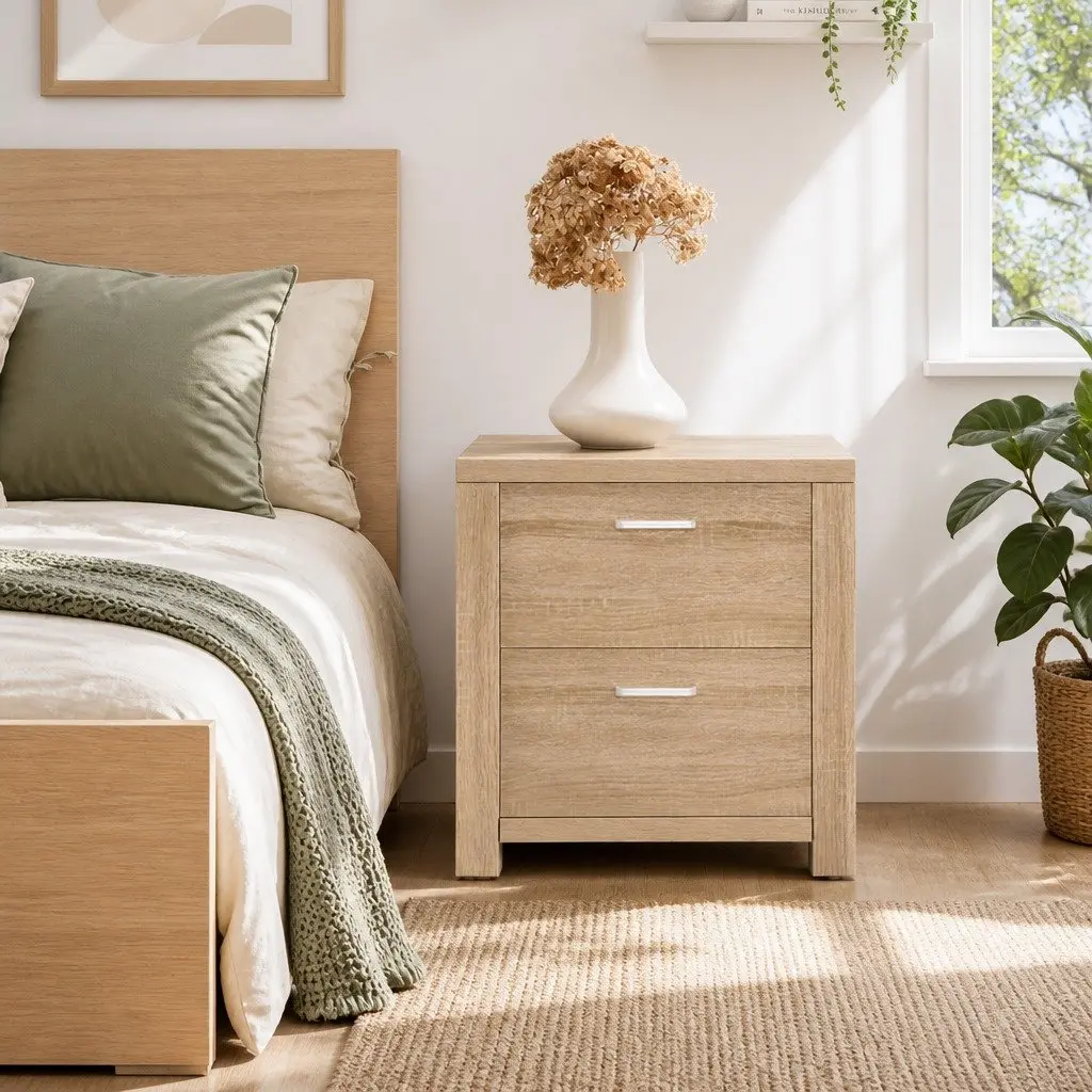 Pine Bedside Table with 2 Drawers