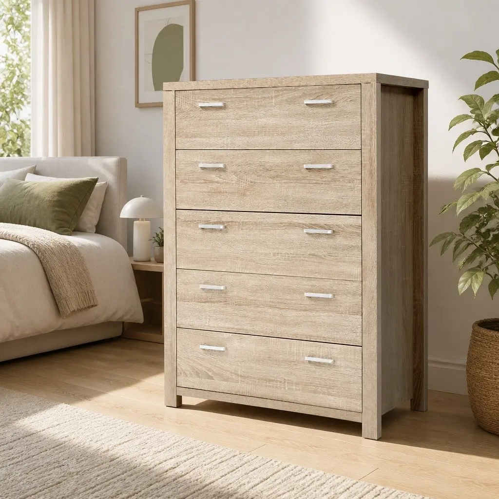 5 Drawer Tallboy Storage Cabinet in Pine