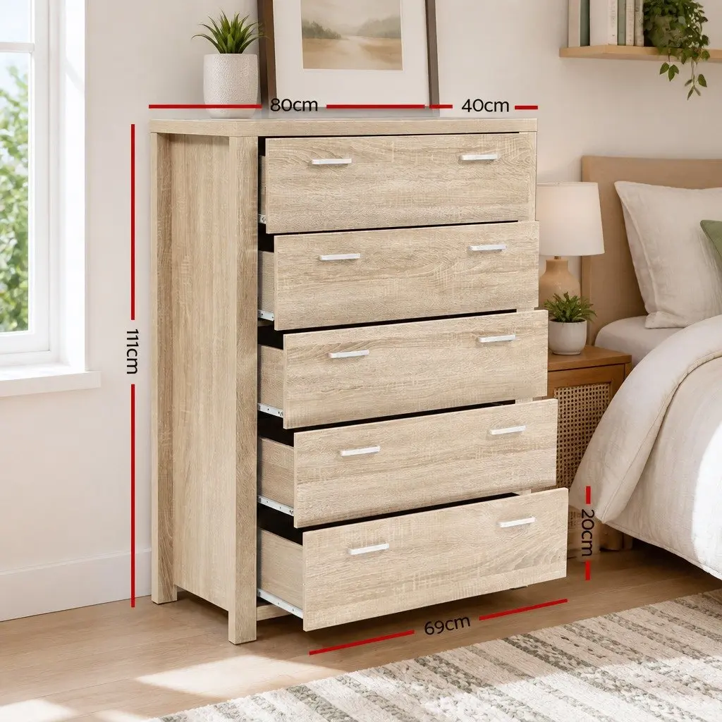 5 Drawer Tallboy Storage Cabinet in Pine