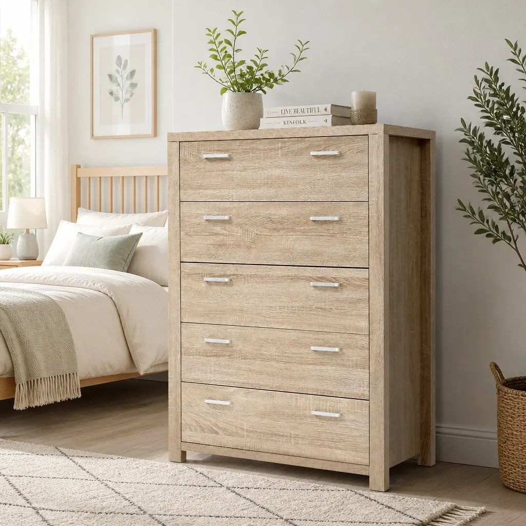 5 Drawer Tallboy Storage Cabinet in Pine
