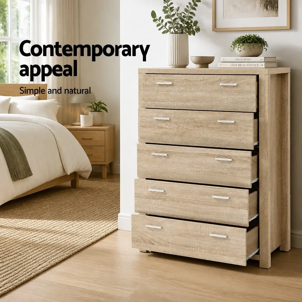 5 Drawer Tallboy Storage Cabinet in Pine