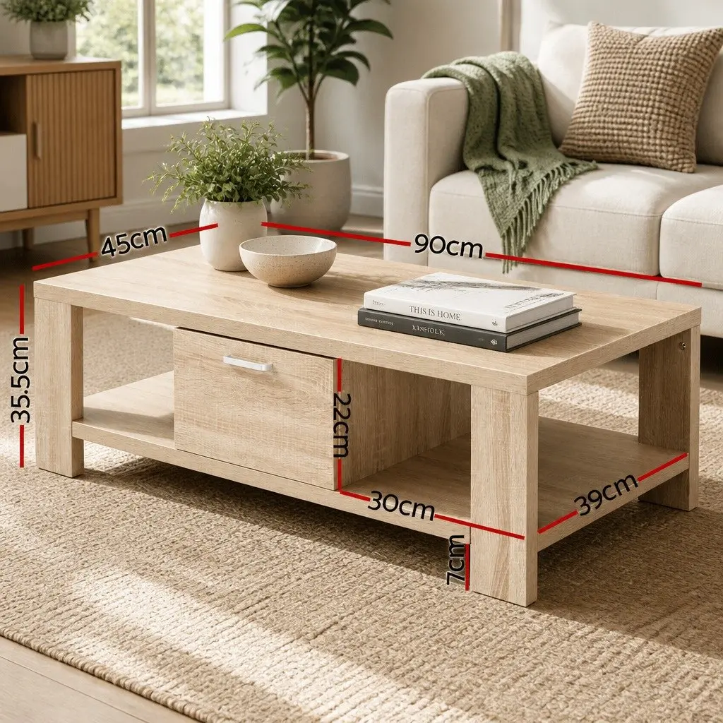 Coffee Table Honeycomb Board 90cm x 45cm x 35.5cm Oak