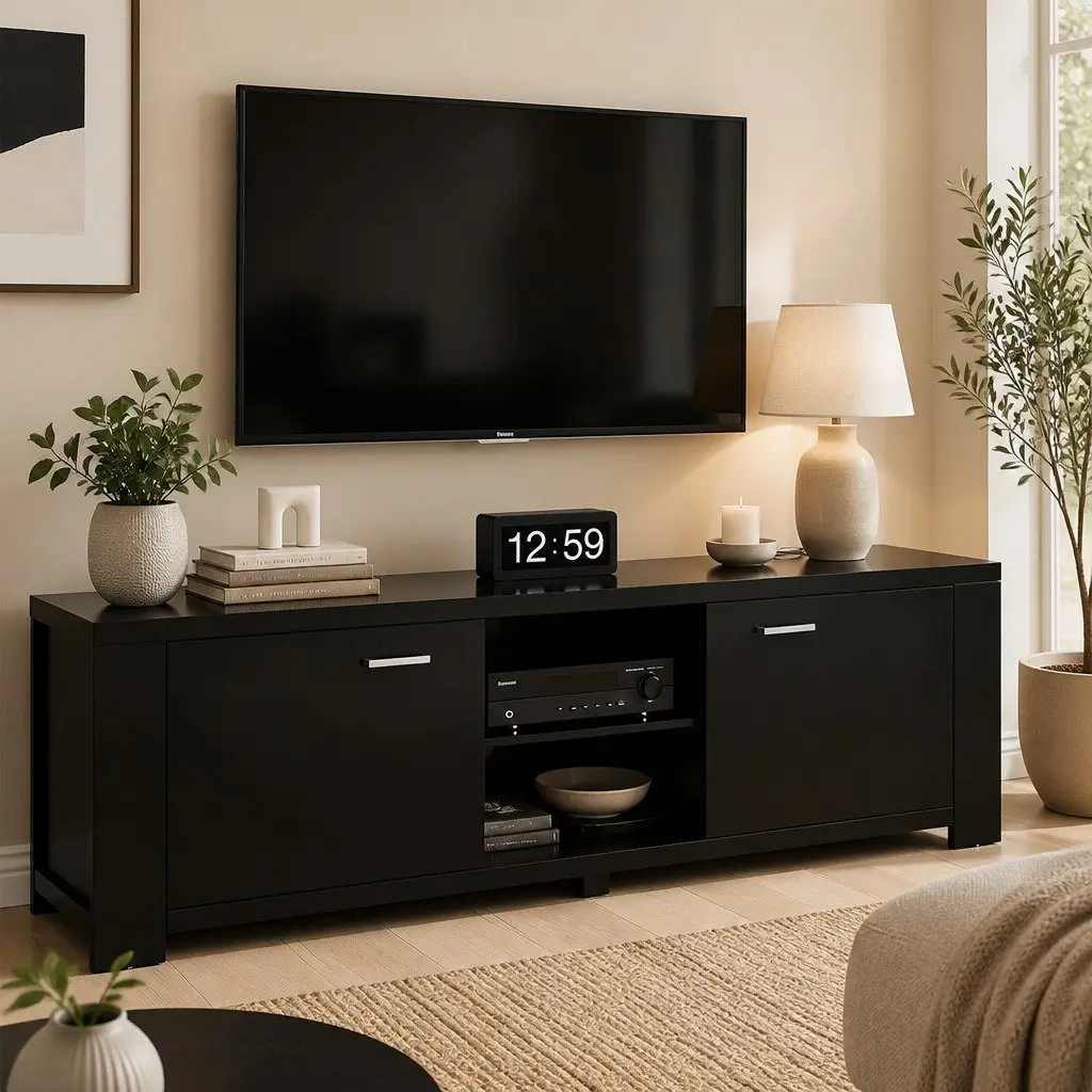 160cm Black Entertainment Unit with Ample Storage