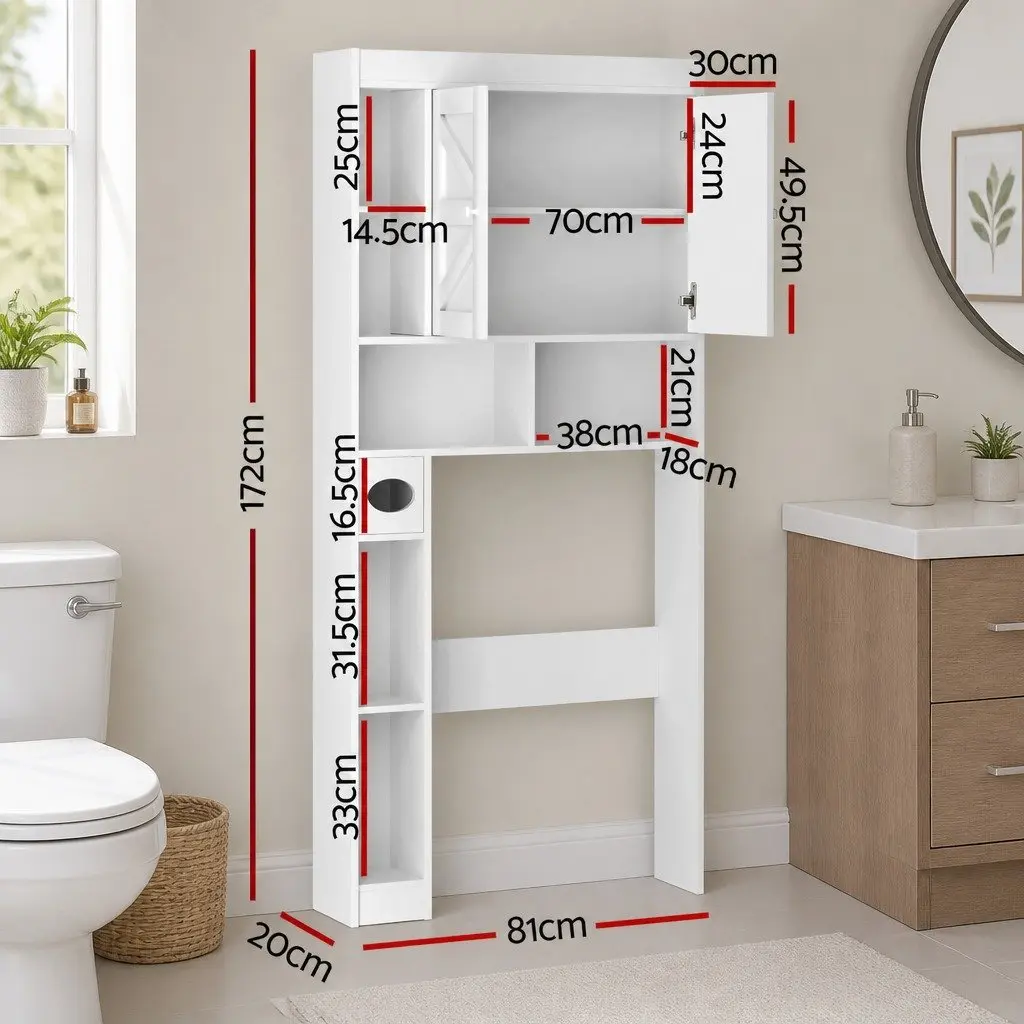 Bathroom Cabinet Particle Board White Over The Toilet Storage Shelf with Barn Door
