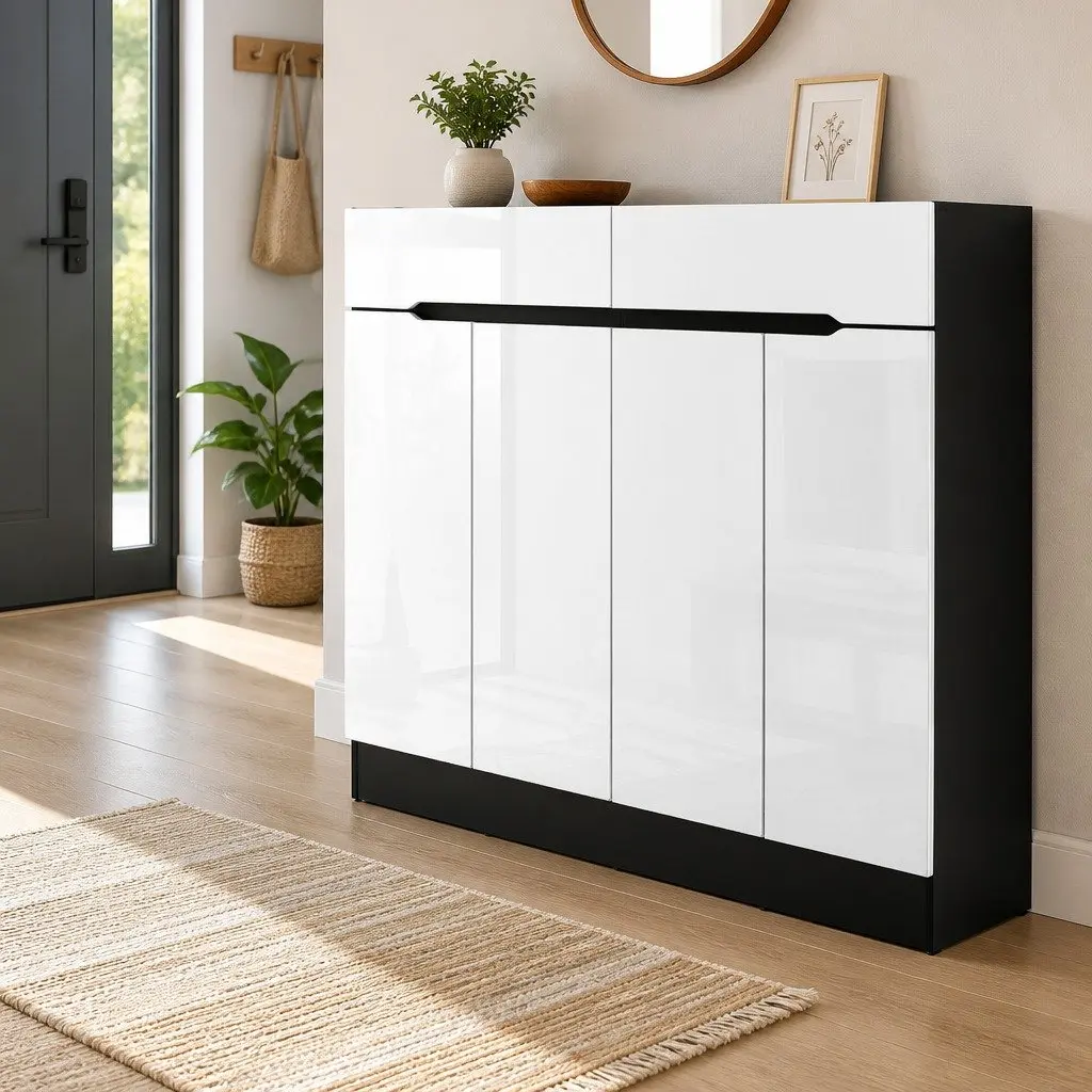 Shoe Rack Cabinet 120cm with Drawer and Adjustable Shelves