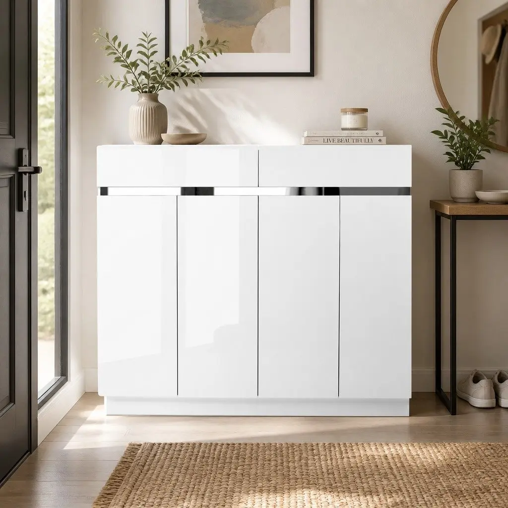 Lydia Adjustable White Shoe Rack Cabinet for 24 Pairs