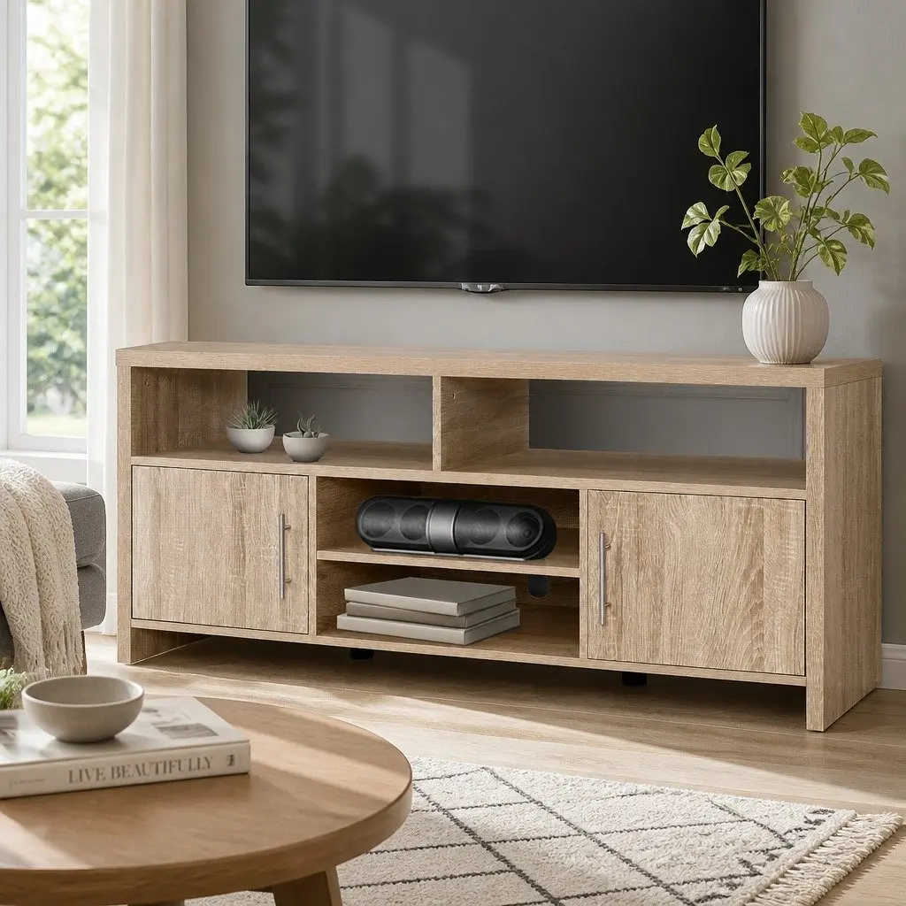 140cm Oak TV Cabinet with Magnetic Door Catches