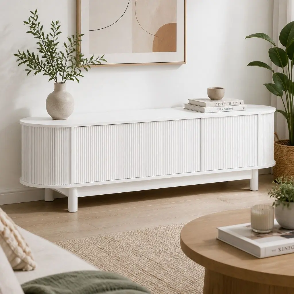 TV Unit Storage Cabinet E1 Particleboard 160cm White Living Room