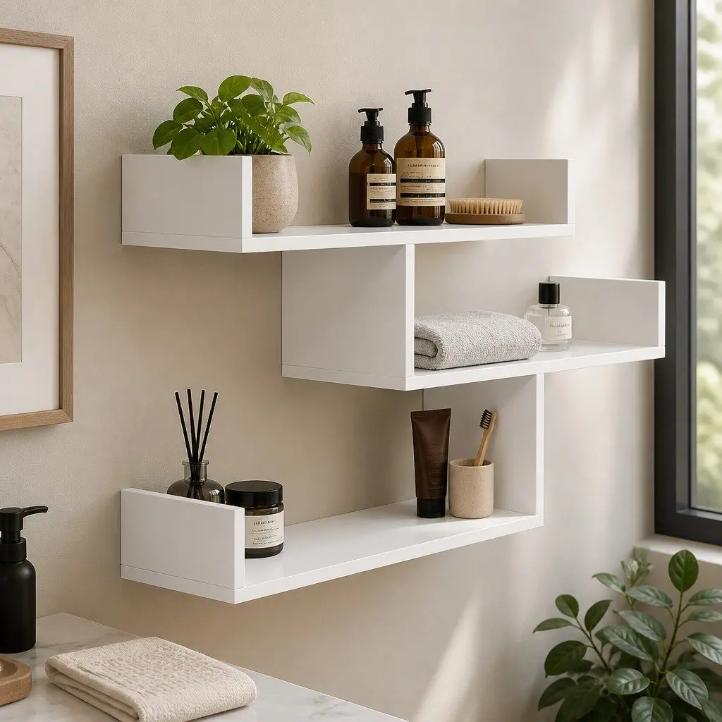 Floating Wall Shelf Particle Board 3 Tier White Storage Display for Home Living Room