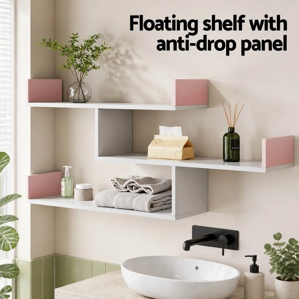 Floating Wall Shelf Particle Board 3 Tier White Storage Display for Home Living Room
