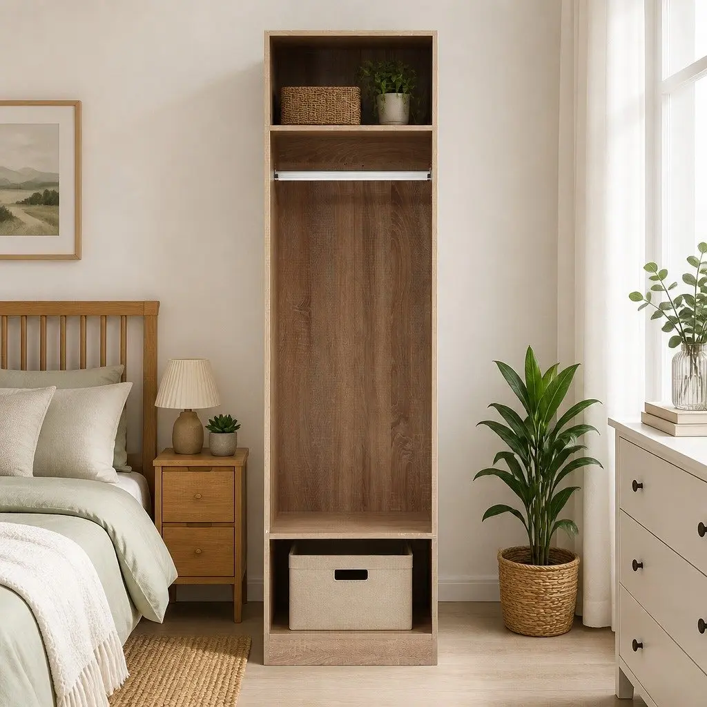 Wardrobe Storage Organizer Pine 185cm with Hanging Rod and 2 Open Shelves