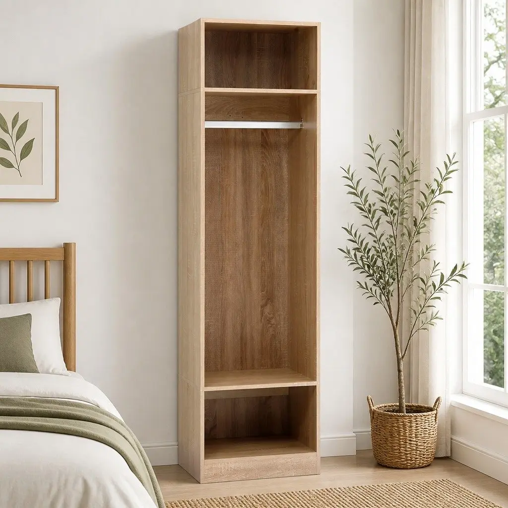 Wardrobe Storage Organizer Pine 185cm with Hanging Rod and 2 Open Shelves