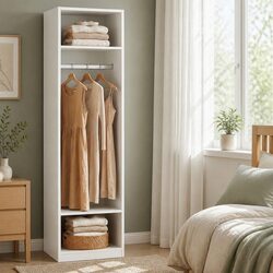 White Wardrobe Closet Storage Organizer with Shelves and Hanging Rod