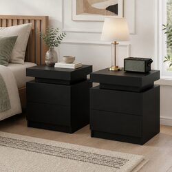 Black Contemporary Bedside Table with 2 Storage Drawers