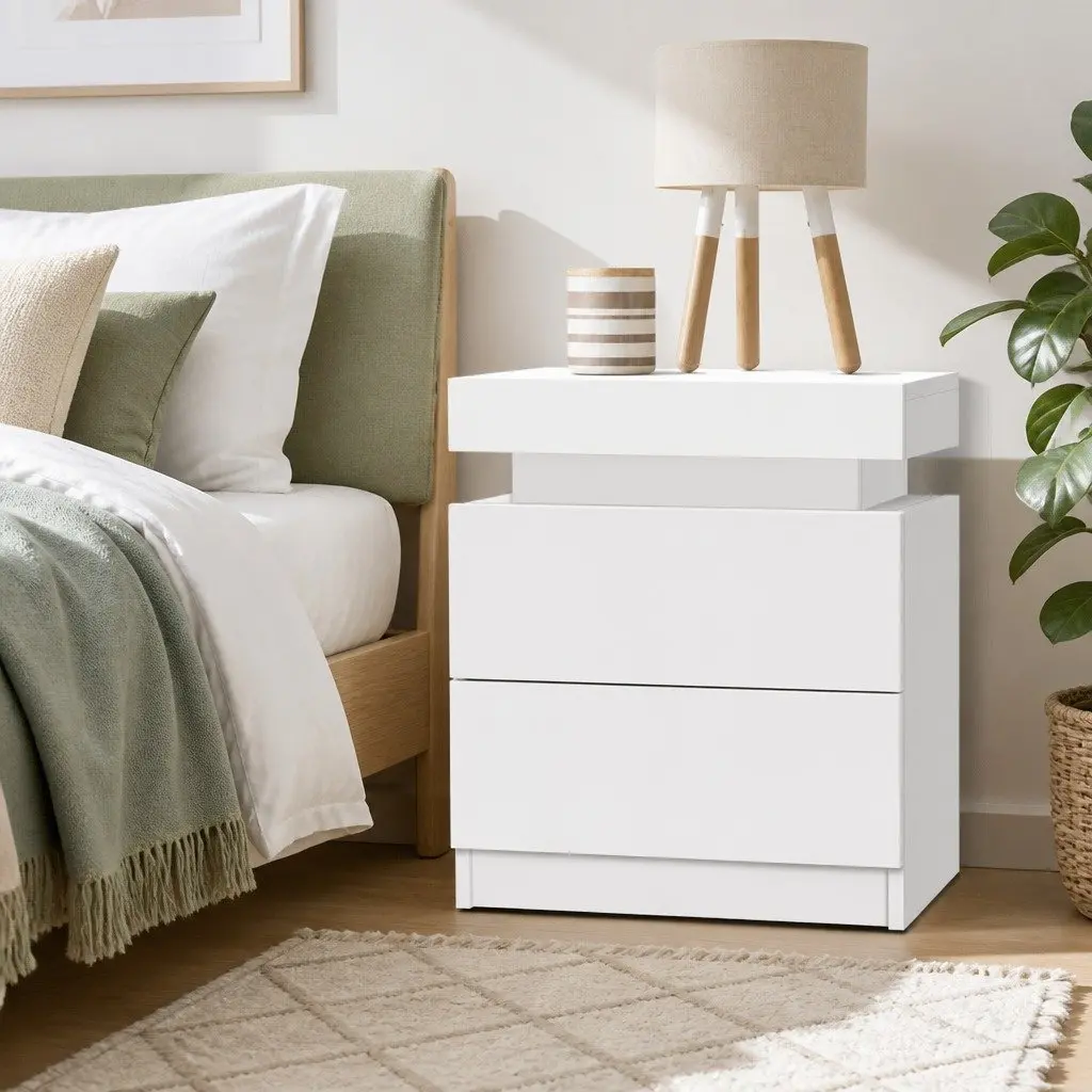 White Bedside Table with Lift-up Storage