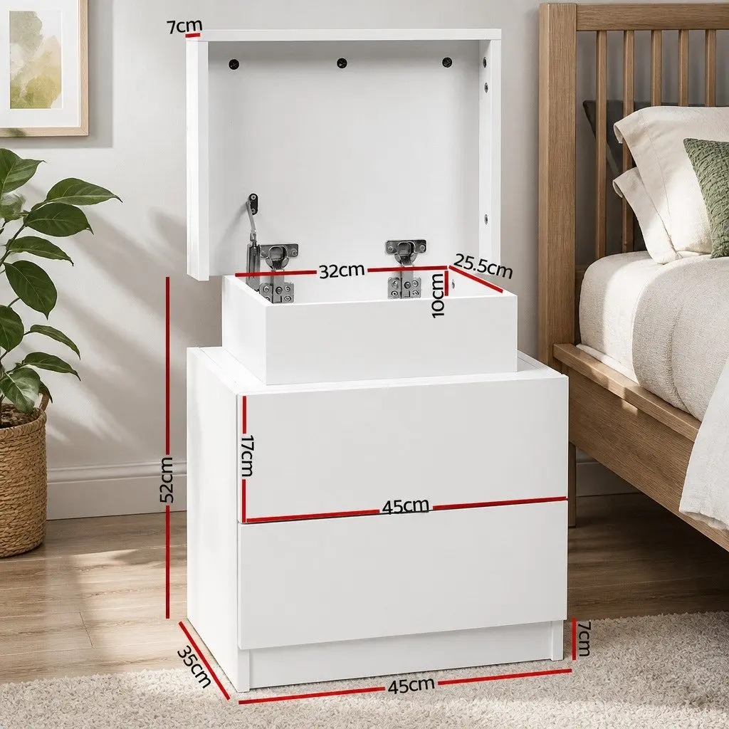 White Bedside Table with Lift-up Storage