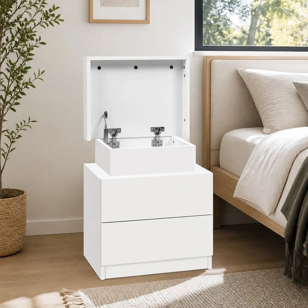 White Bedside Table with Lift-up Storage