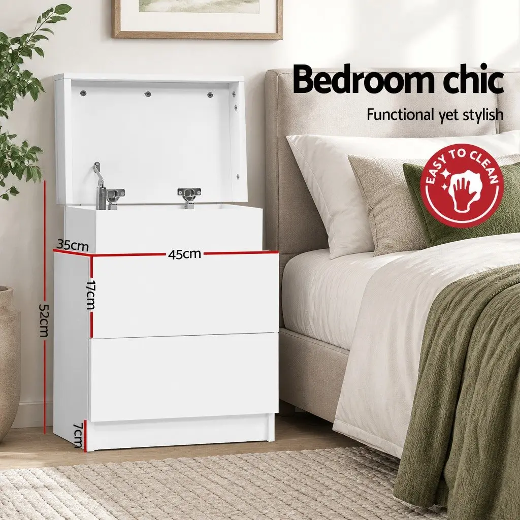 White Bedside Table with Lift-up Storage
