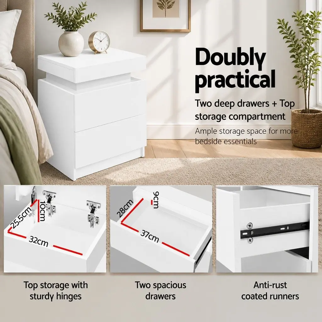 White Bedside Table with Lift-up Storage